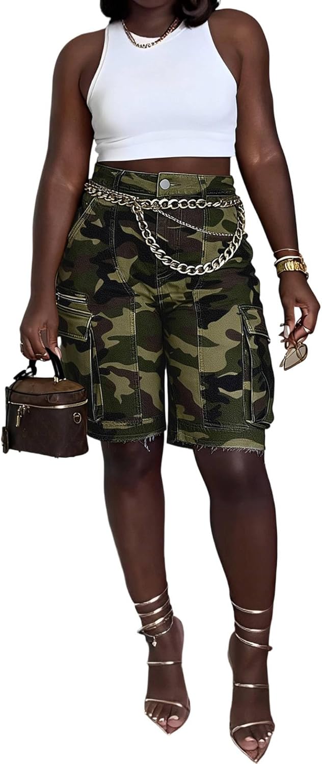 Women's Denim Shorts Trendy Casual High Waist Straight Leg Cargo Jean Shorts with Pockets