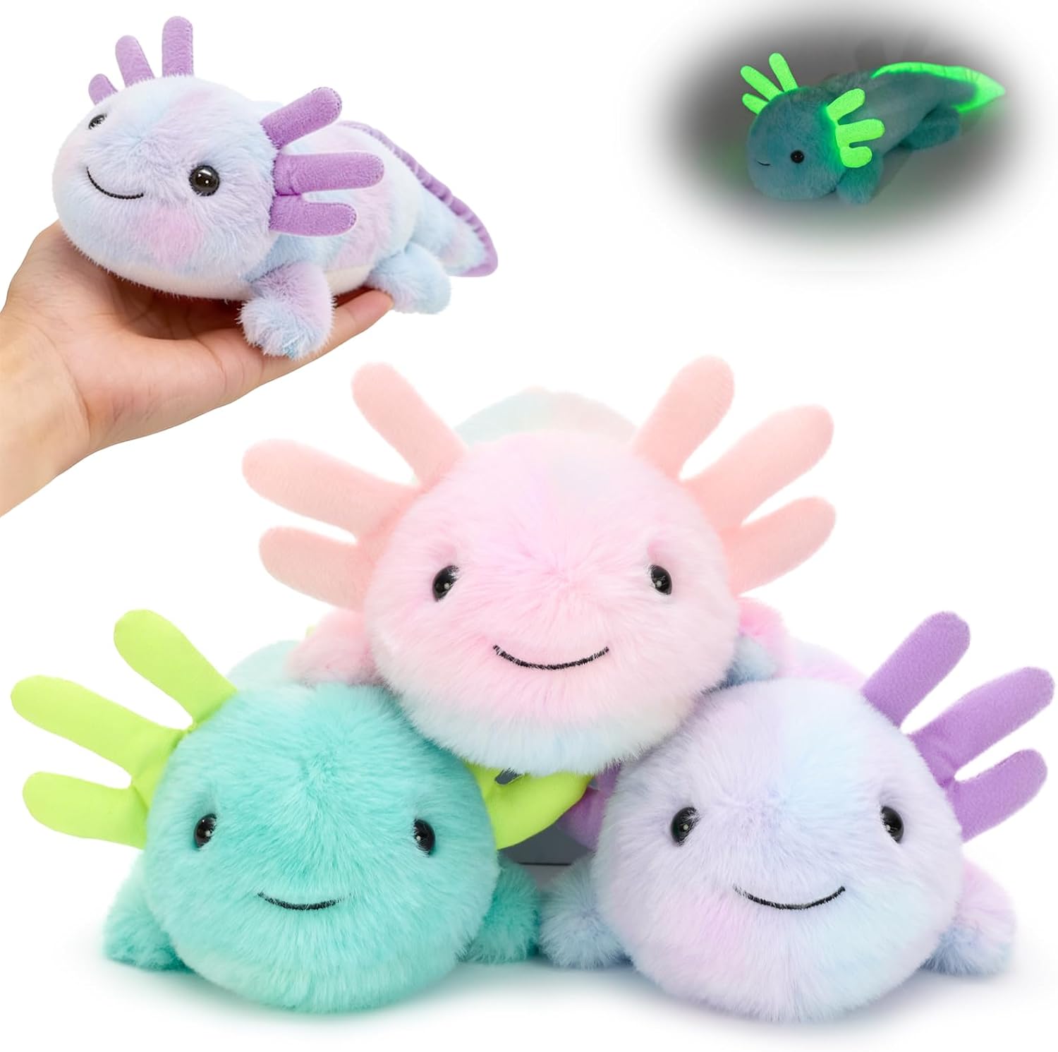 MaoGoLan 6 Pack Axolotl Plush Glow in The Dark Stuffed Animals in Bulk, 12'' Axolotl Plush Toys Cute Stuffed Salamander Set Gifts for Girls Kids Valentine's Day Easter Christmas
