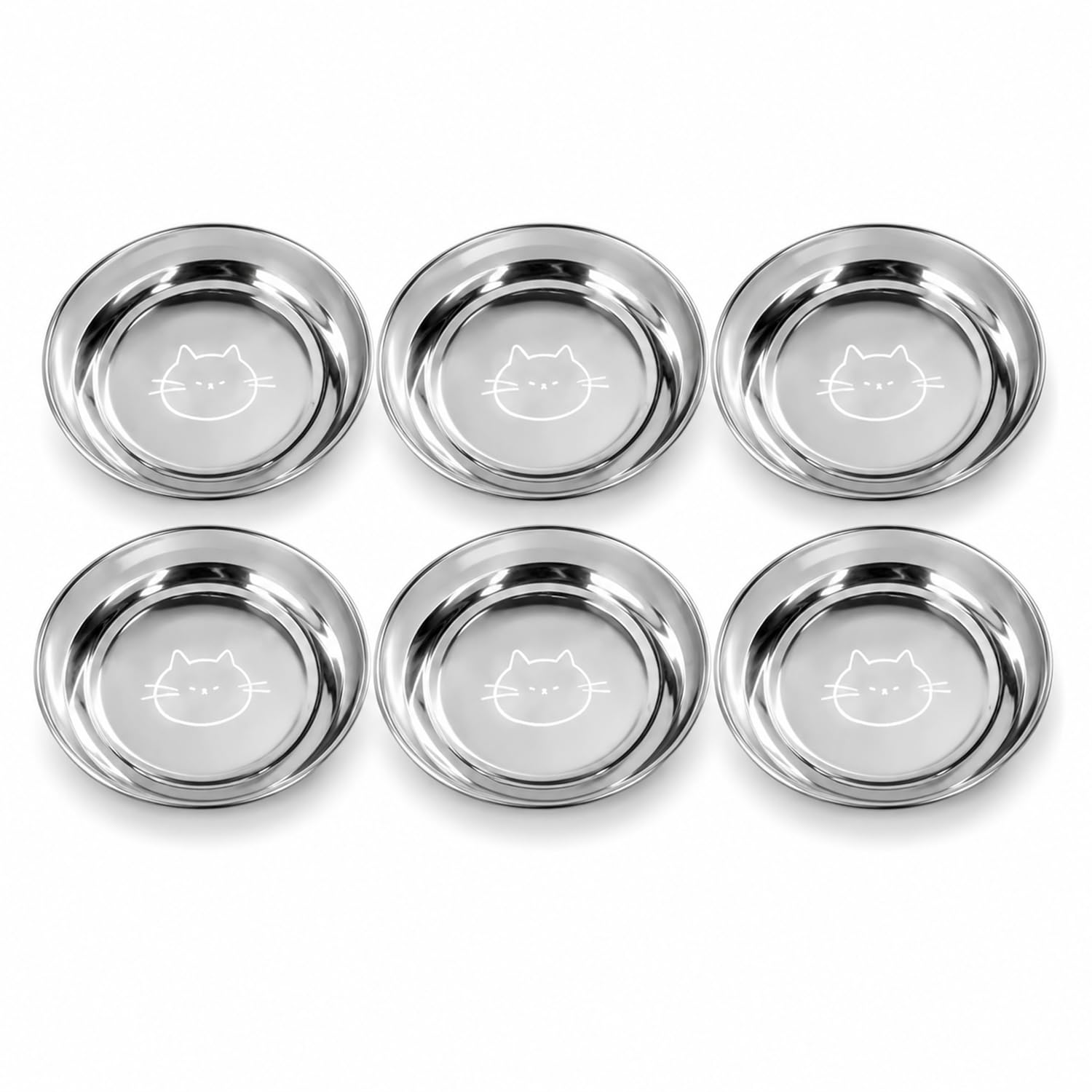 6Pcs Cat Food Bowls Stainless Steel Shallow Plate, Cat Food Bowl for Whisker Friendly Feeding, Cat Dishes for Kitten Puppy Hamster Rabbit Guinea Pig