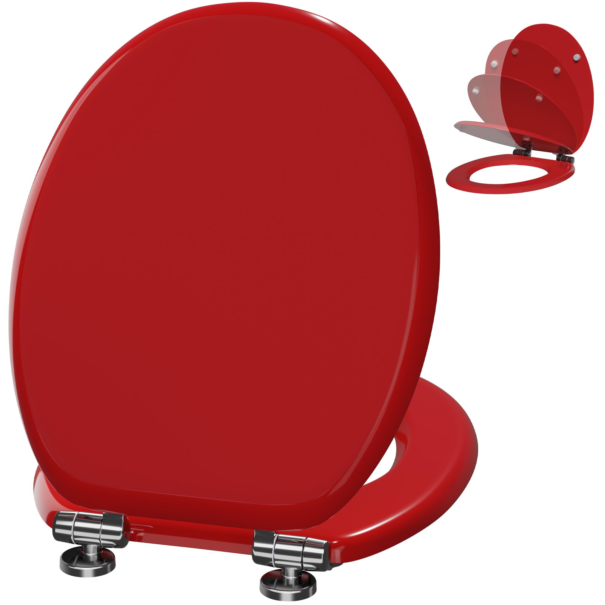 Angel Shield Wooden Toilet Seat with Adjustable Soft Close Hinges Antibacterial Molded Wood Toilet Seat Quick Release Removable Lid for Easy Cleaning and Assembly (Red)