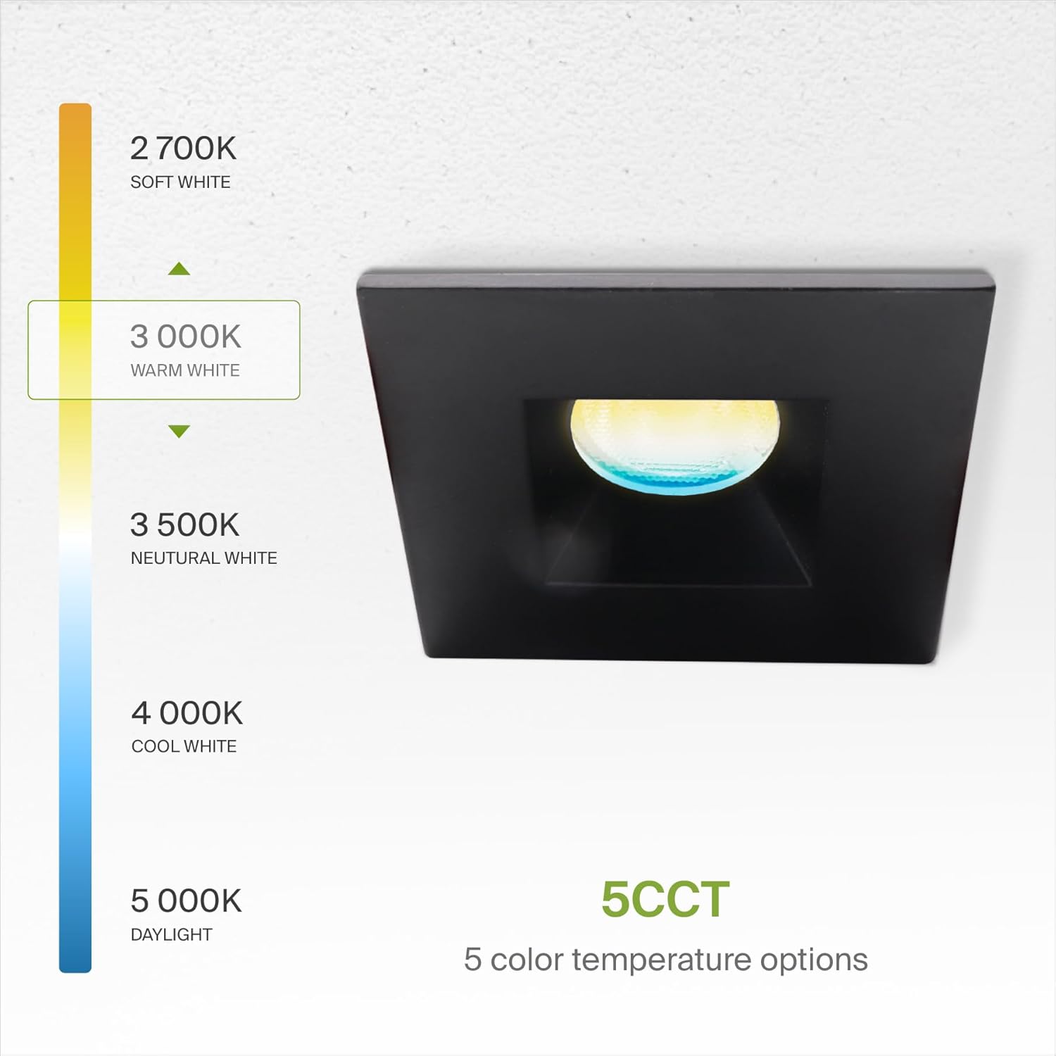 ASD 1 Inch LED Recessed Lighting with Junction Box, 5 CCT 2700K-5000K CRI 90+, 7W 120V 560 Lumens, Square Triac Dimmable Anti-Glare Downlight, IC Rated Downlights for Ceiling, ETL Black