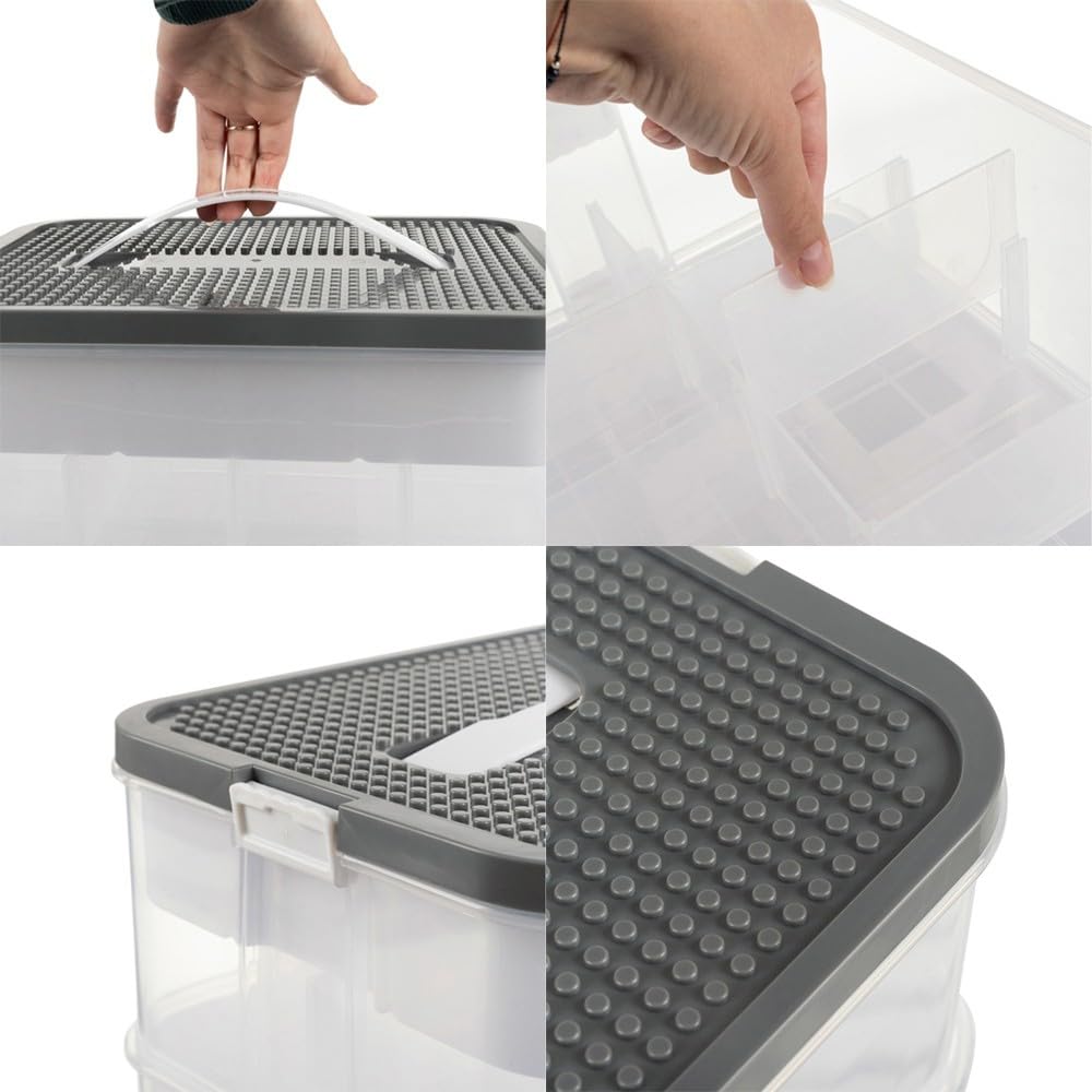 KRUZZEL Spielzeug Organizer 22L 3 Etagen mit Fächern – Stapelbox Transparent mit Tragegriff & Einteilungen – Kistenbox für Bausteine Kinderzimmer