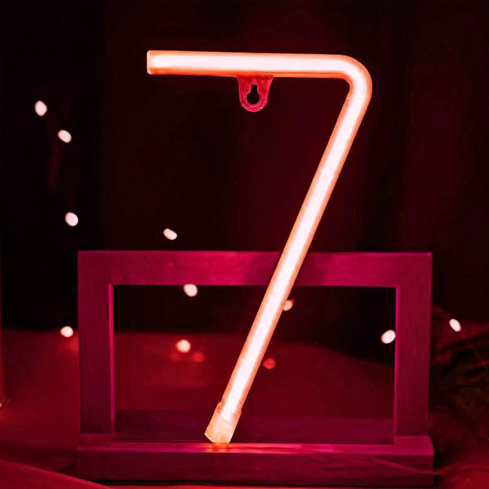 Red LED Neon Sign Numbers - Dual USB/Battery Operation for Pool Party Kitchen Bathroom Wall Art(No.7) — image 1