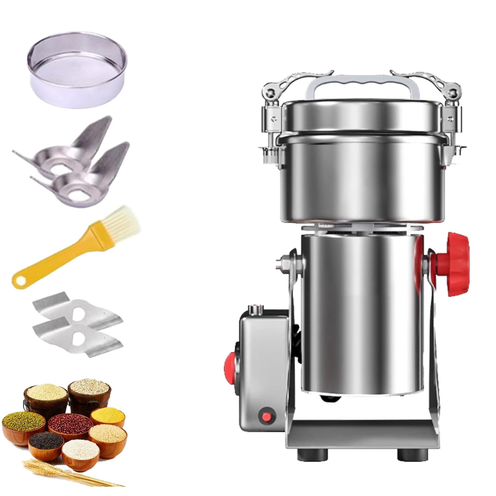 Pnpaea Electric Grain Grinder Superfine Mill with Open-Cover-Stop Protection,Timer Control, 2500W Commercial Motor for Spice/Herb/Coffee 430-800g