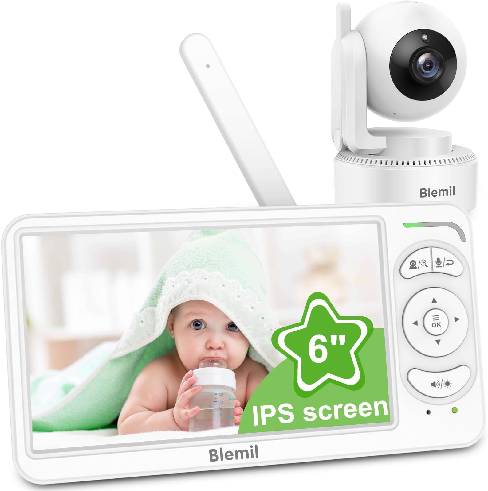 BabyMonitor with Camera and Audio, 6'' IPS Screen Baby Camera Monitor No WiFi, 30-Hrs Battery, ECO, Night Vision,2-Way Talk, Travel Video Baby Monitor Portable