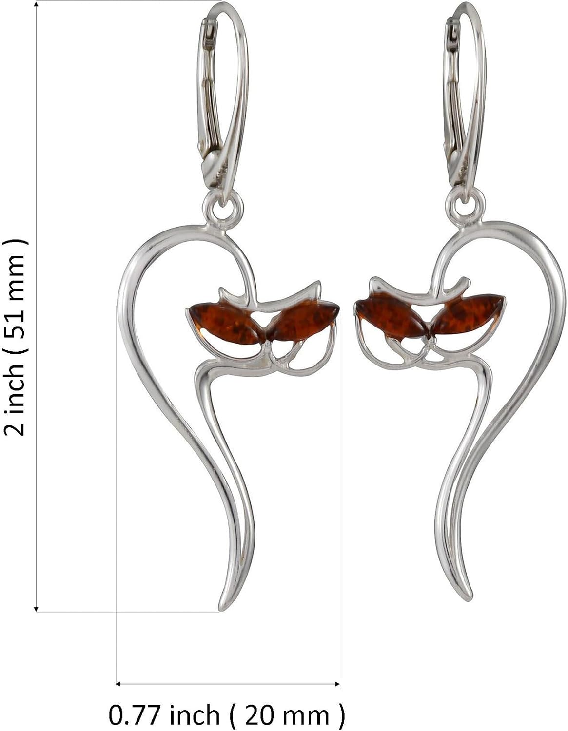 Amber Earrings - Baltic Honey Amber French Leverback Kitty Cat Earrings - Sterling Silver Jewelry Collection