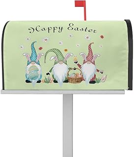 Mailbox Cover Magnetic Easter Egg Gnome Bunny Ears Farm Basket Mailbox Covers Standard Size 21x18in,Mailbox Covers Wrap Post Letter Box Cover for Garden Yard Outdoor Decor Spring Flower on Green
