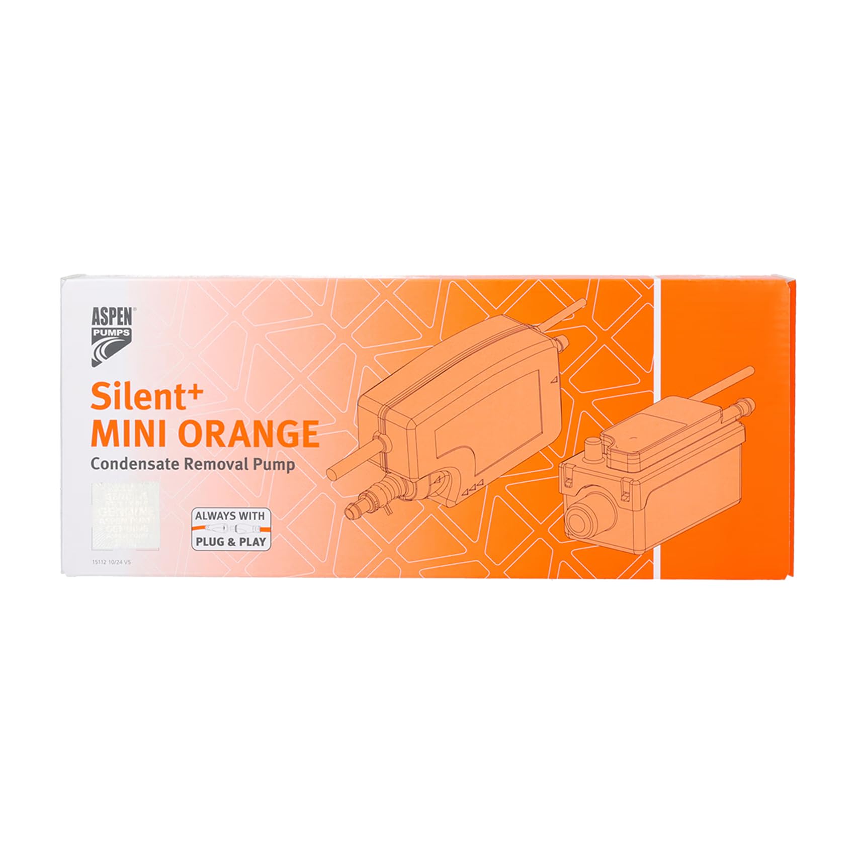 Aspen Pumps Silent+ Mini Orange FP3430, Pompe de Relevage des Condensats pour Climatiseur, Mini Pompe à Condensats pour Splits jusqu’à 40 kW, 35 l/h, 10 m, Ultra Silencieuse 16 dB(A), 5ᵉ Génération