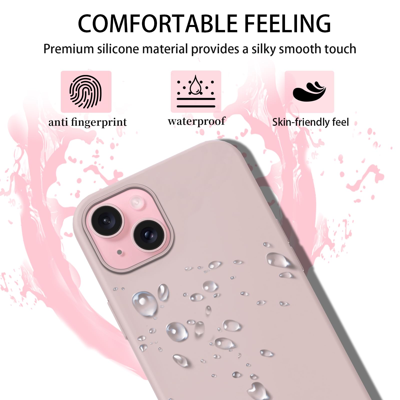 AOMYKE Cover per iPhone 15 con Cordino, Custodia con Laccio Collana Tracolla Collo Liquido Silicone Antiurto TPU Antiurto AntiGraffio Case - Rosa