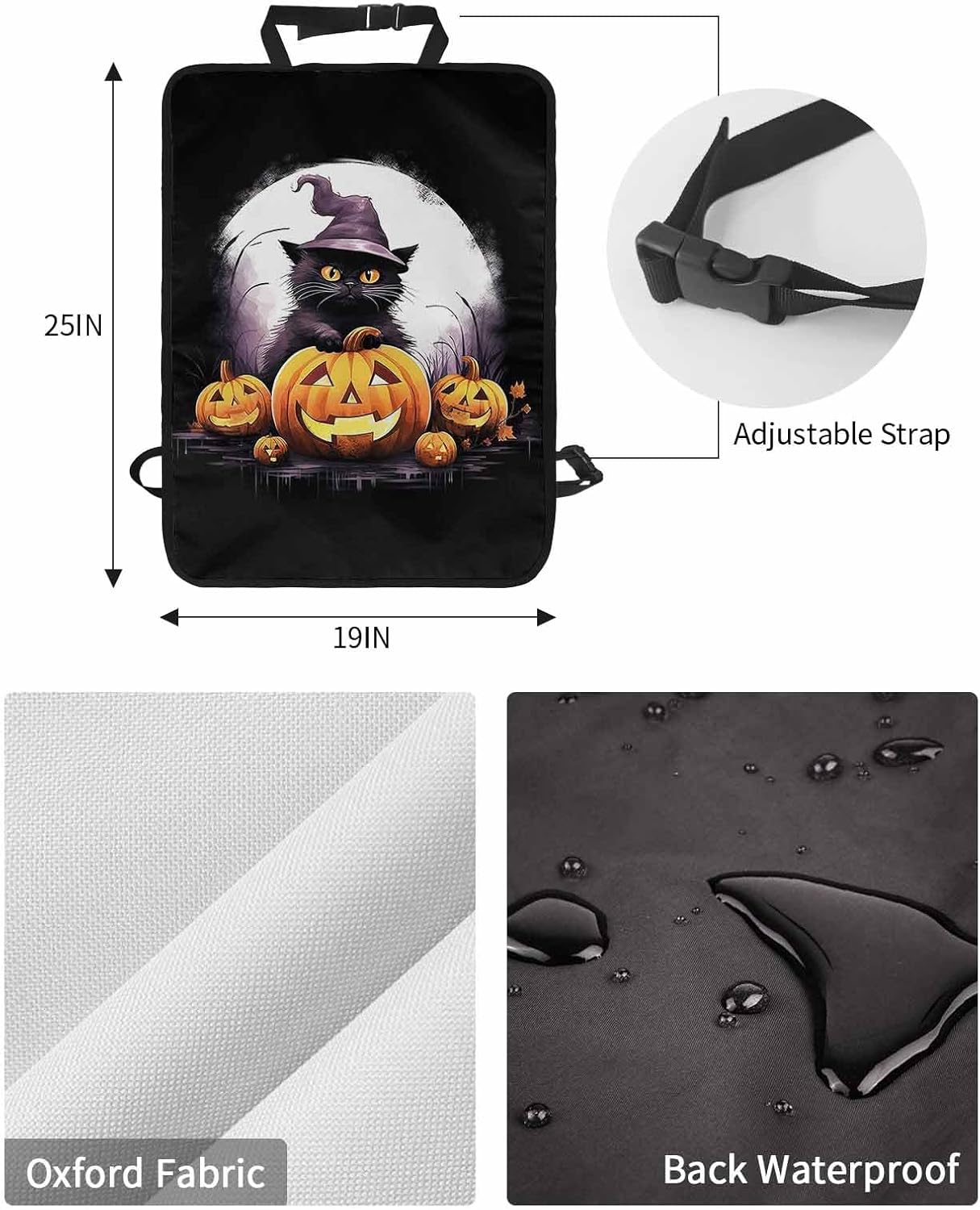 T&H XHome Car Seat Protector, 2 Pack Kick Mats Back Seat Protector Halloween Watercolor Scary Pumpkin Cat Moon Waterproof Backseat Cover for Kids Universal Fit Automotive Interior Protectors