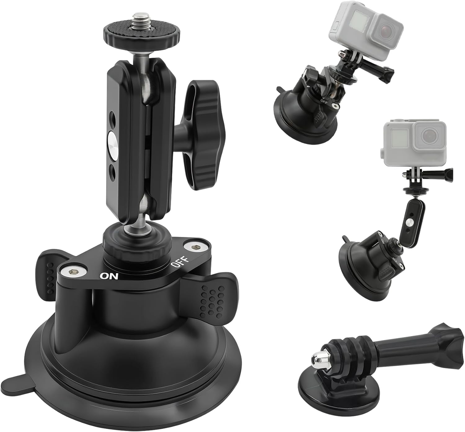 Double Layer Suction Cup Mount with Double Ball Head Magic Arm, 1/4