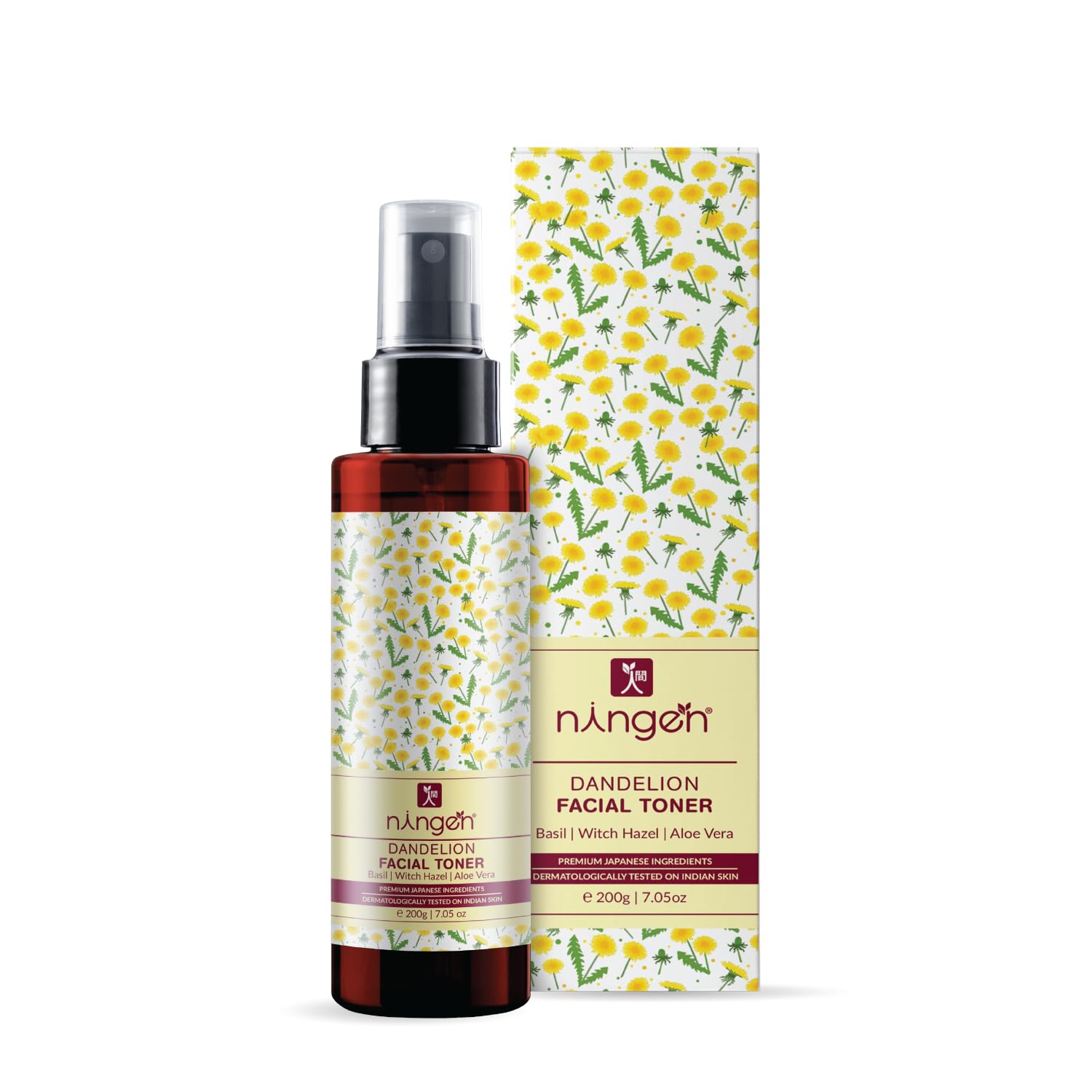 Dandelion Facial Toner I Enriched with Basil, Witch Hazel, Aloe Vera I Dermatologically Tested, Paraben Free I Removes Excess Oil, Fine lines, Wrinkles I 200g, Maroon