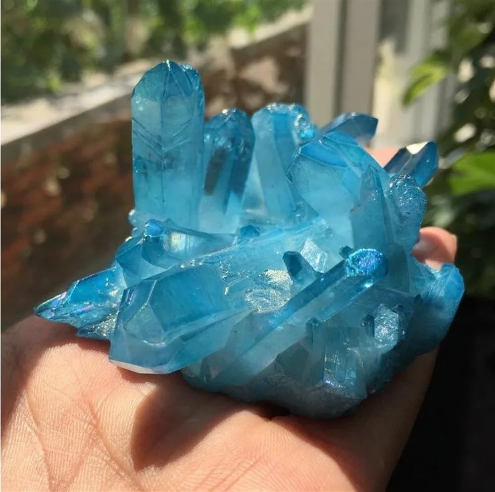 Blue Flame Halo Quartz Crystal Cluster Home Decor