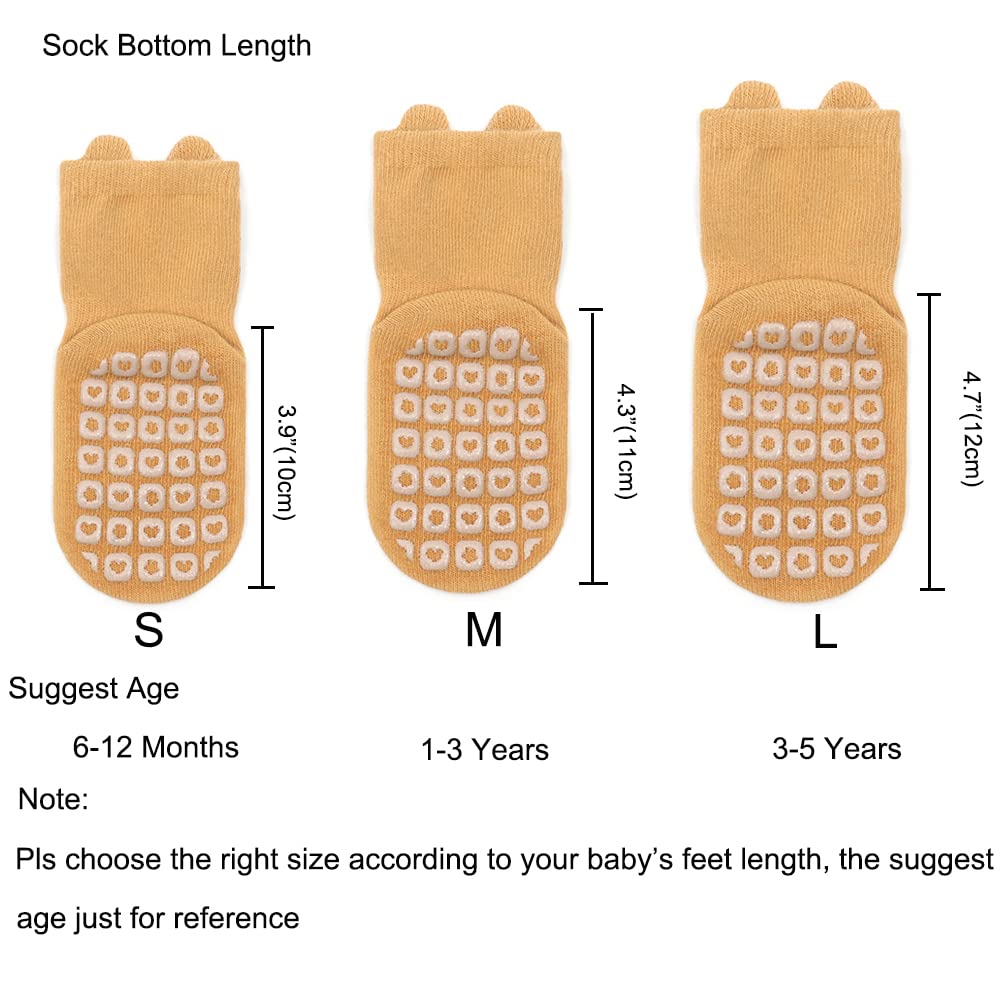 Exegawe Toddler Non Slip Socks, Cute Baby Socks with Grips Crew Socks 5 Pairs, F-5 Mix Colors, 1-3T 1