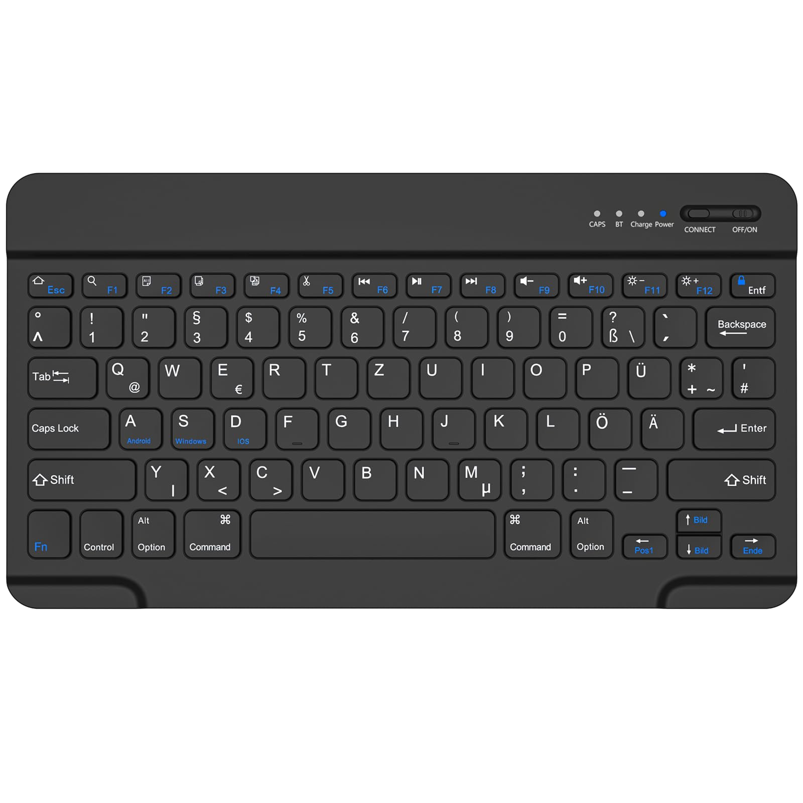 HZD Bluetooth Tastatur, Bluetooth Keyboard, German Layout QWERTZ Lightweight Portable Wireless Keyboard for iPhone, iPad, Samsung, Lenovo, Huawei, Kompatibel Windows, Android, IOS