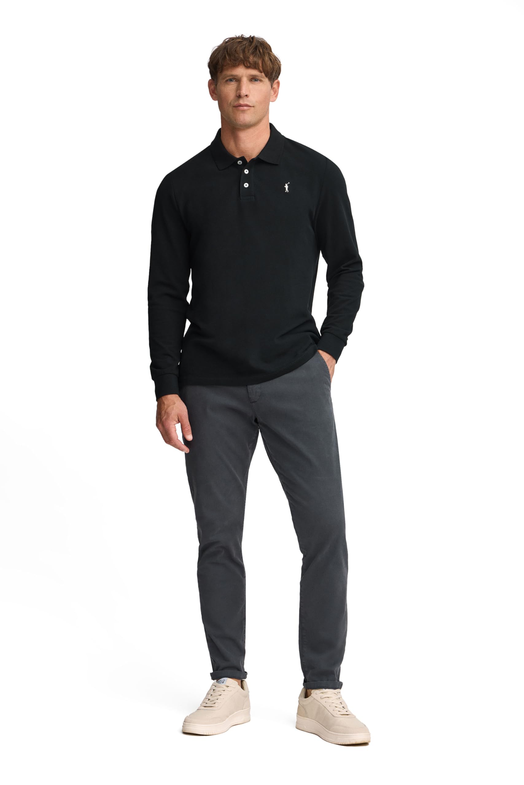 Polo Club Polo Elegante Uomo Manica Lunga Ricamo con Logo - 100% Cotone -