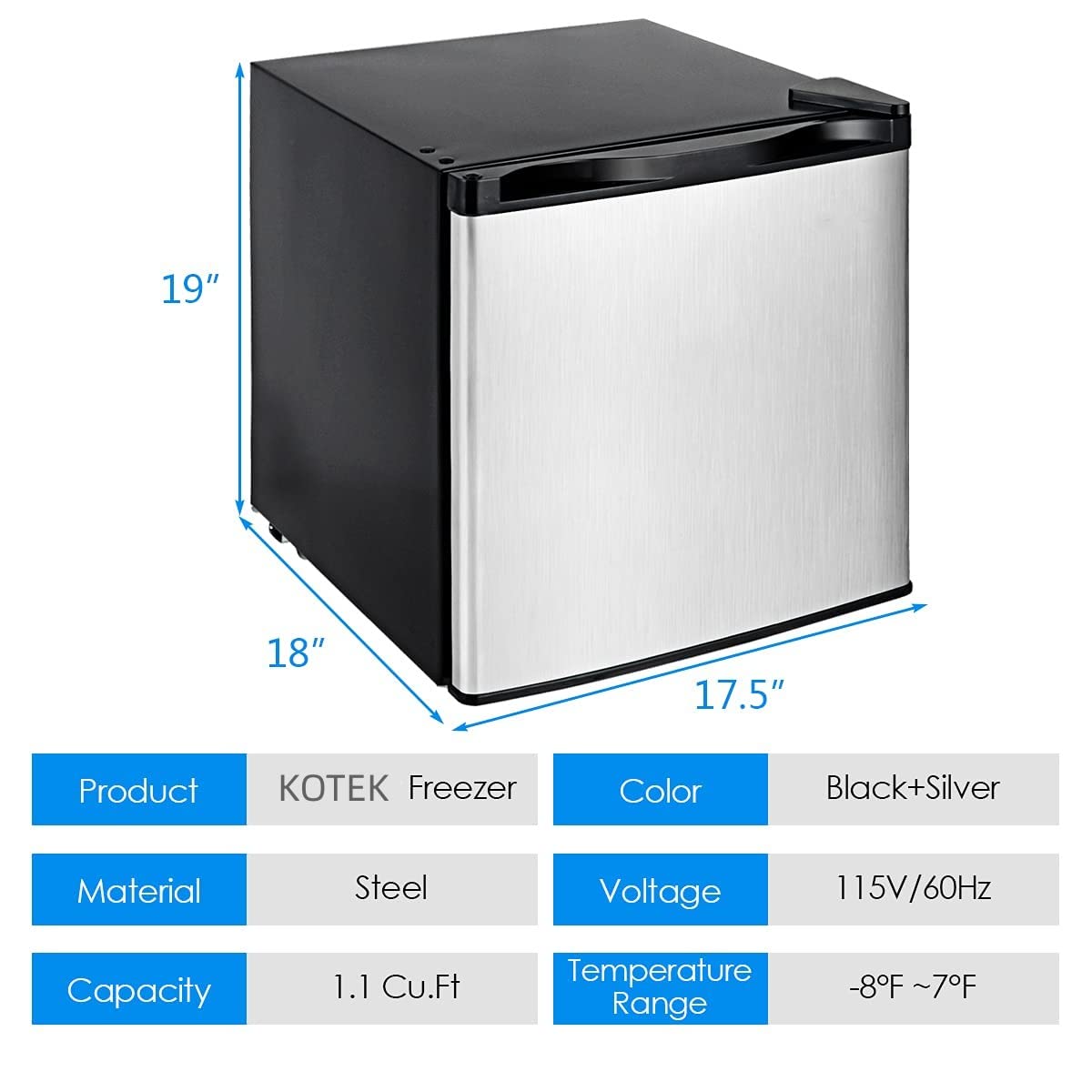 Kotek 1.1 Cu.Ft. Compact Upright Freezer, Mini Freezer W/Reversible Stainless Steel Door & Removable Shelf, Small Single Door Freezer For Home, Office, Apartment on Fridge.com - View 6