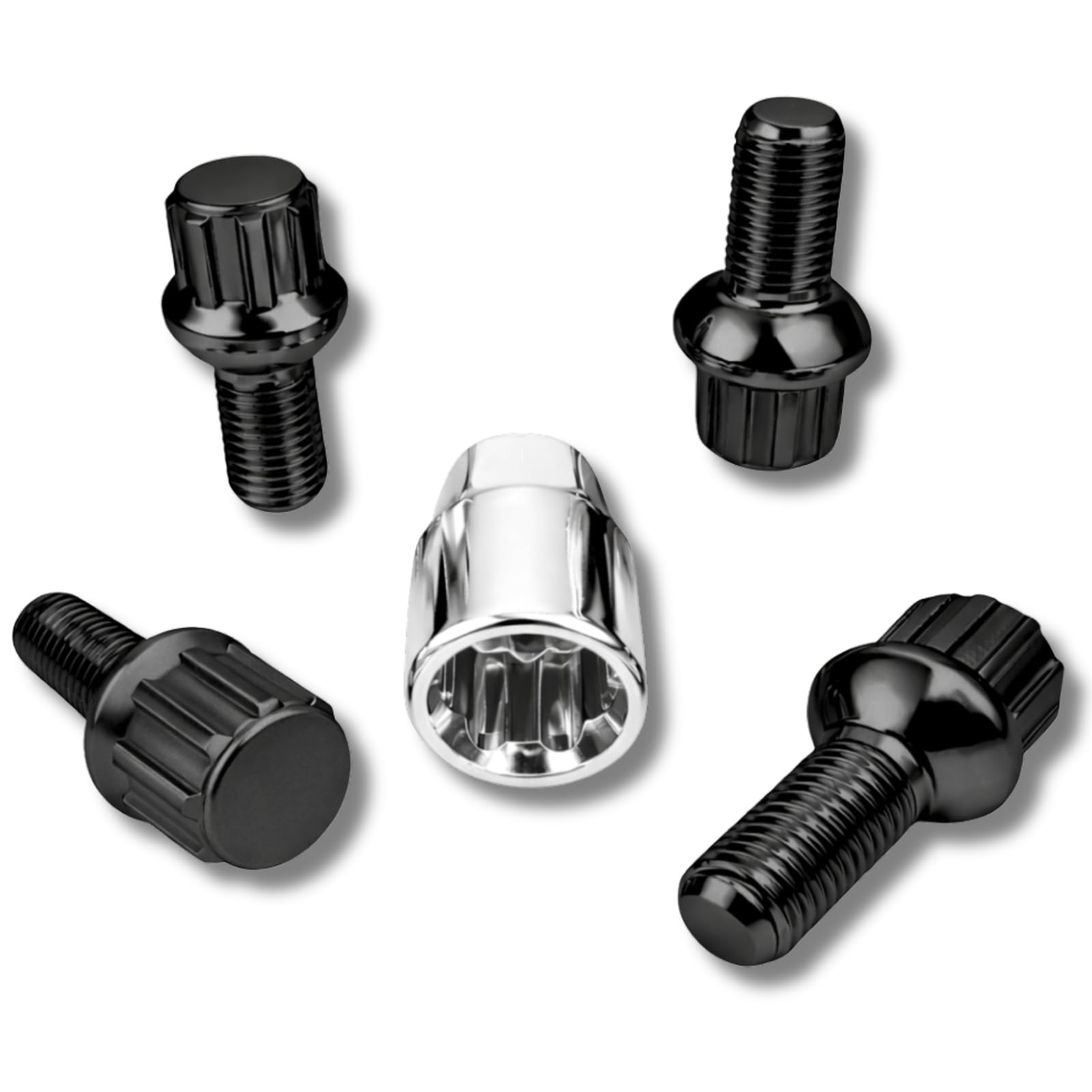 Felgenschloss M12x1,5x23mm Kugelbund R13 kompatibel mit Seat Skoda Smart VW 4x schwarze Felgenschlösser 4er-Set Felgensicherungen Radsicherungen Felgen-Diebstahlschutz Radschrauben Radbolzen Schrauben