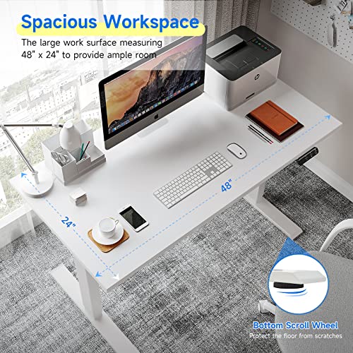 Soohow Electric Standing Desk 48 X 24 Inches Adjustable Height Desk, Dual Motor Stand Up Computer Desk, White Tabletop (120 X 60 Cm), White Frame For Home Office #TOP2