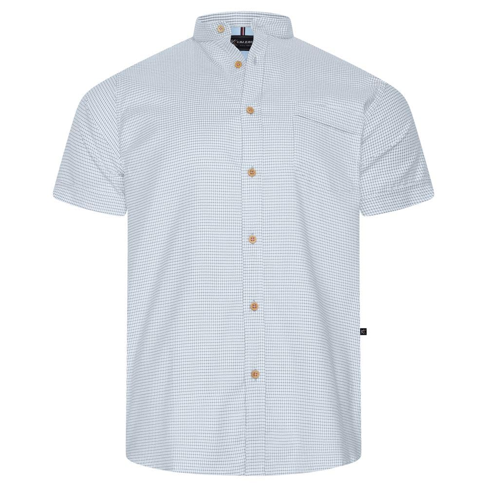 Kam Men's Blue Short Sleeve Grandad Collar Textured Cotton Shirt Plus Size 2-8Xl 6385 (Uk, Alpha, 3XL, Plus, Regular, )