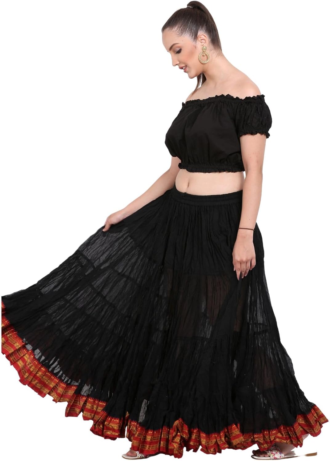 25 Yard American Tribal Style Dance Cotton Tiered Flounce Maxi Full Skirt - Image 4