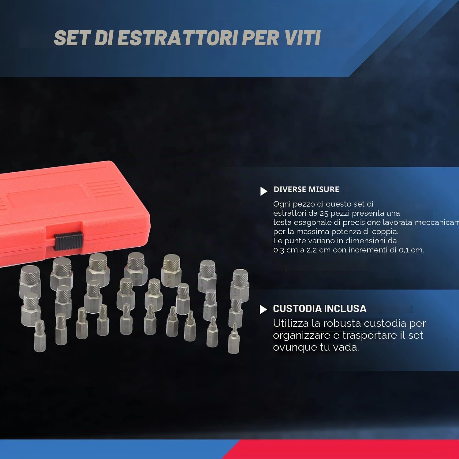 NEIKO 04204A - Set di estrattori per viti e bulloni a testa esagonale, estrazione facile da estrarre, strumento di fissaggio rotto, strumento di fissaggio spogliato, da 1/8" a 7/8" con incrementi di