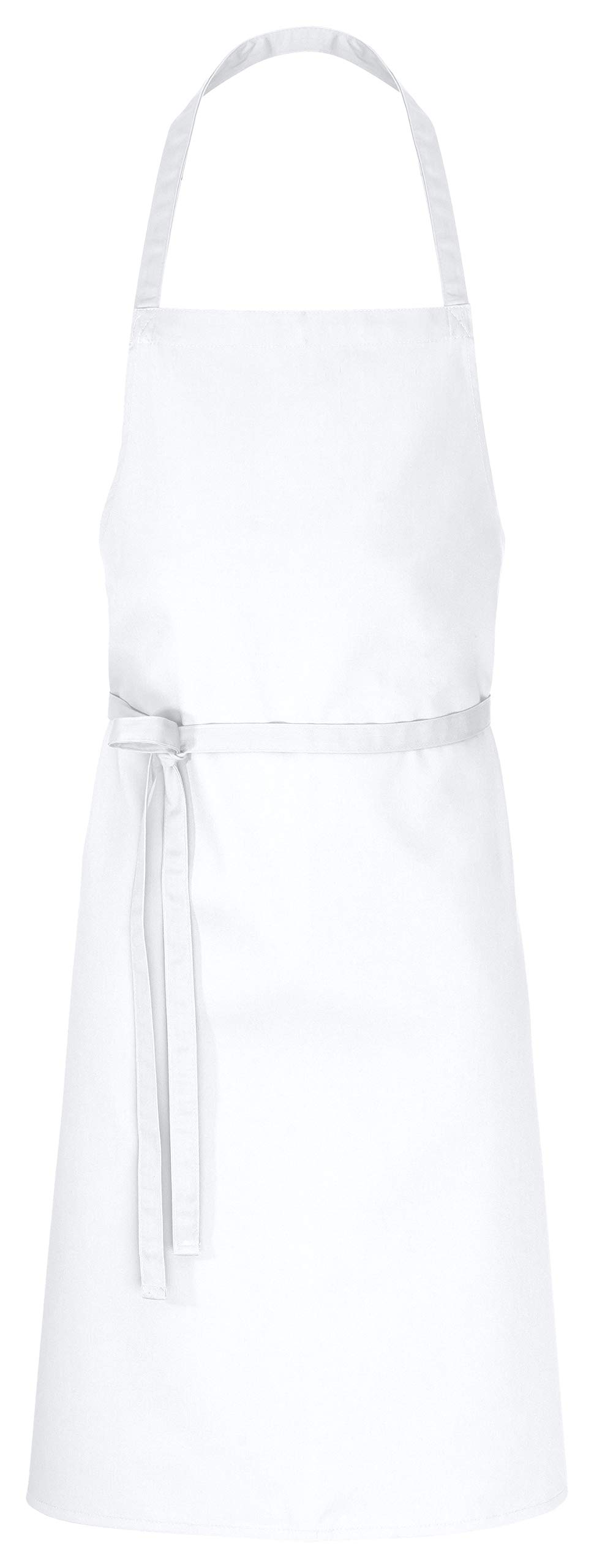 DESERMO Delantal básico de 80 cm x 100 cm (largo x ancho), excelente delantal para mujer y hombre, mezcla innovadora de algodón y poliéster, peso: 190 gm², 35% algodón, 65% poliéster., Blanco,