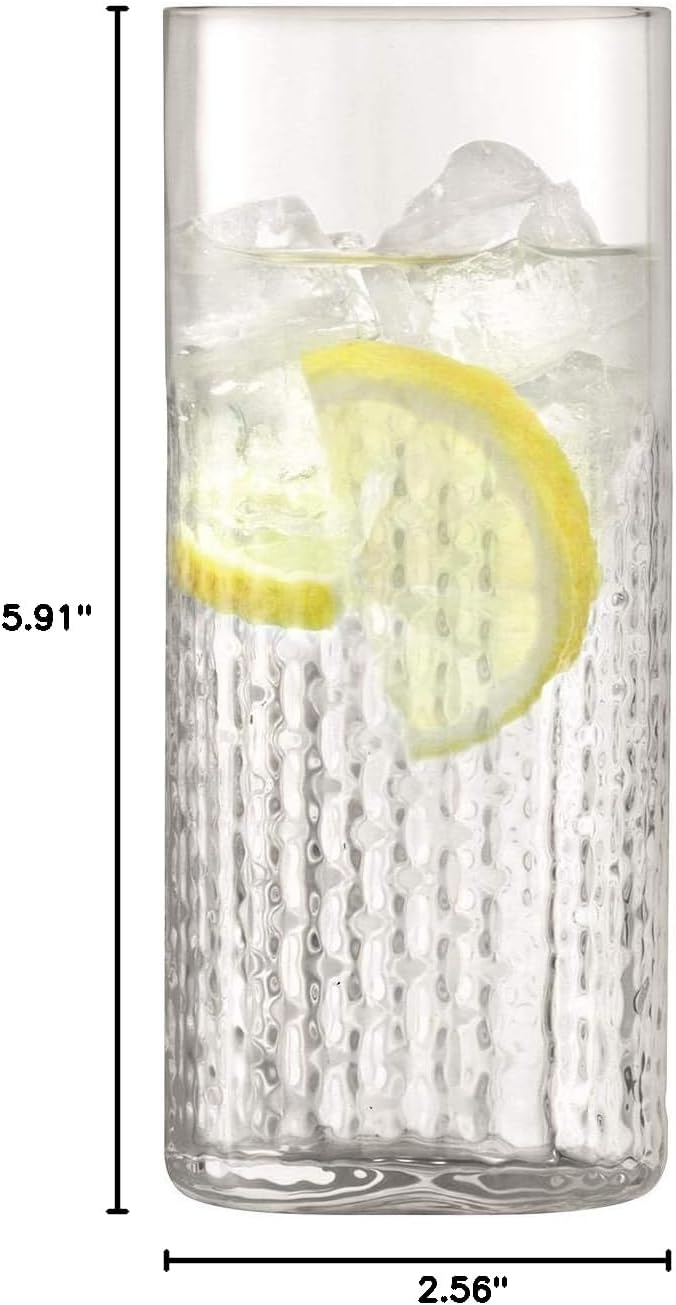 LSA International Wicker Highball Glasses 14 oz, Set of 2, Luxury Elegant Drinking Glassware with Textured Finish