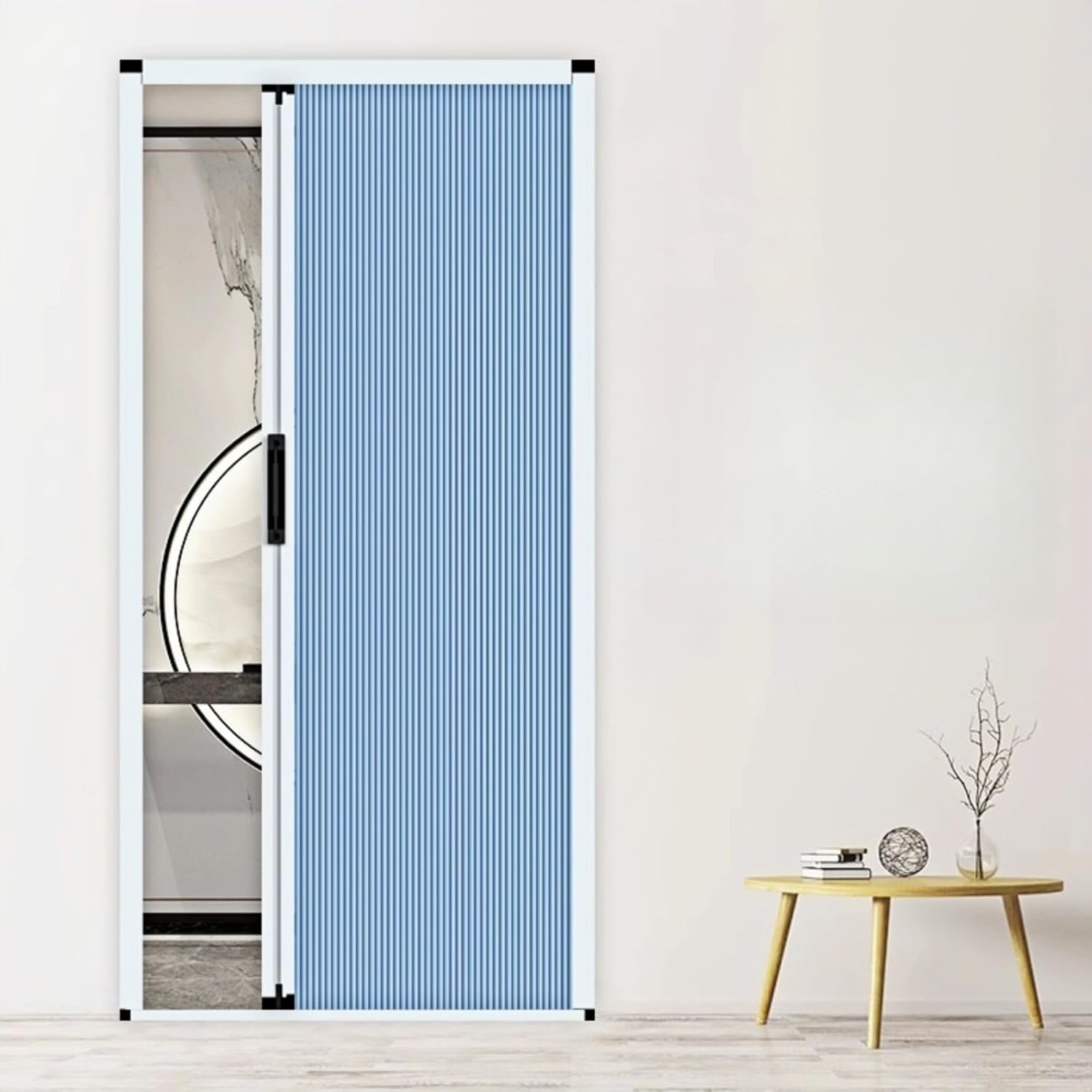 No-Drilling Sliding Folding Door,Interior Accordian Door with Aluminum Frame and Cellular Fabric,Room Divider for Closet RV Patio Shower Door Suitable，Customize Size (Blackout Blue)