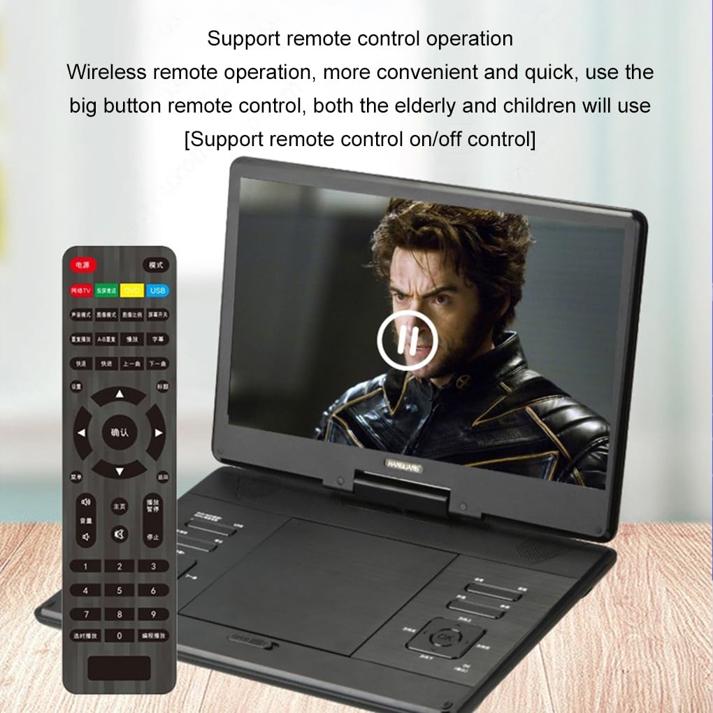 Reproductor de DVD Inteligente con batería de 3600 mAh, Unidad Flash USB y reproducción Discos, Reproductor DVD Compacto ABS, 14 Pulgadas