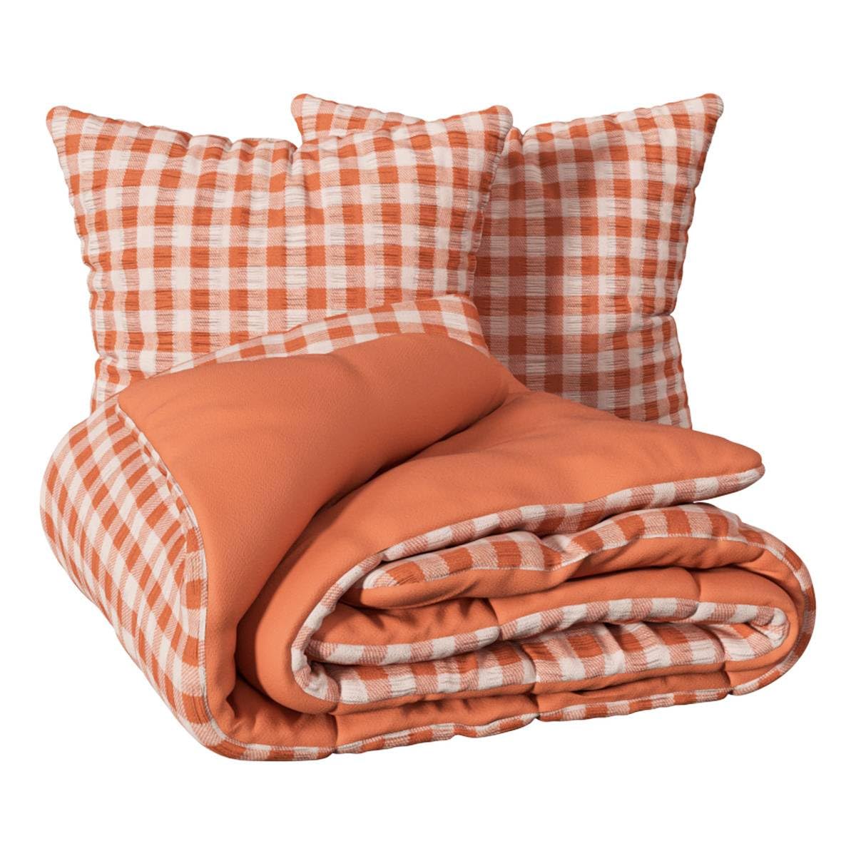 Atmosphera - Parure de lit imprimée Vichy 240x220cm Terracotta