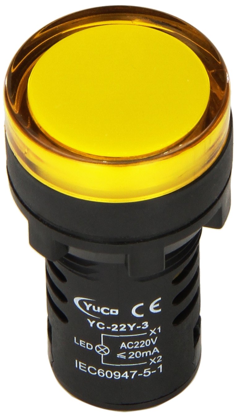 YuCo Box of 10 Yc-22Y-3 European Standard Tuv Ce Listed 22Mm LED Panel Mount Indicator Lamp Yellow 220/240V AC