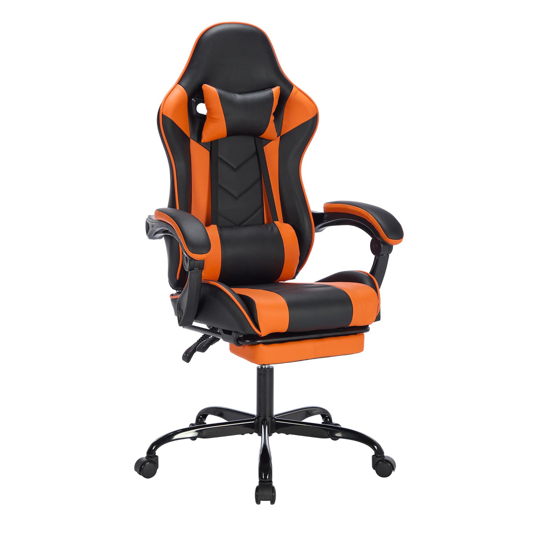 Gaming Chair Ergonomic Computer Video Desk Height Adjustable 360° Swivel Office Chair with Headrest Footrest and Lumbar Support Fixed Up Armrest