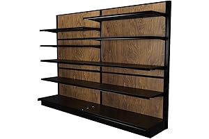 Complete Gondola Shelving with Pegboard Wall Display and 10 Shelves for Retail Stores, Teak Color