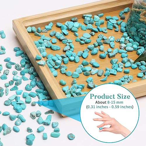 Image of QICQDRAM Howlite Turquoise Small Tumbled Chips 0.9 Lb /405g Crystal Stone Decorative Pebbles for Home Decoration & Fish Turtle Tank, Vase Filler, Plants Decor
