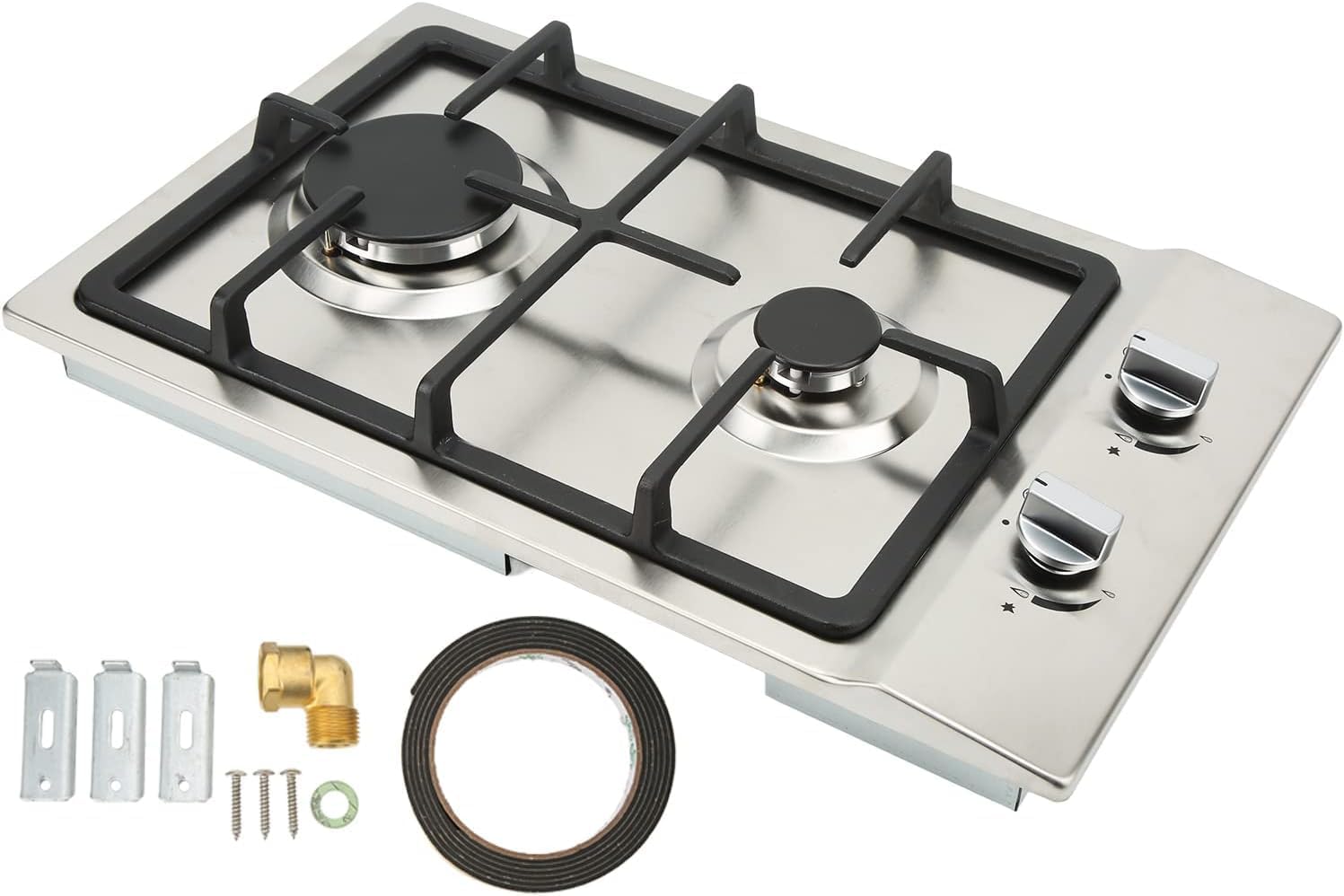 Gas Cooktop, 2 Burners Built-in Gas Hob Compatible with LPG NG for RV Yacht Van, Dual Fuel Stove with Thermocouple Protection(NG)