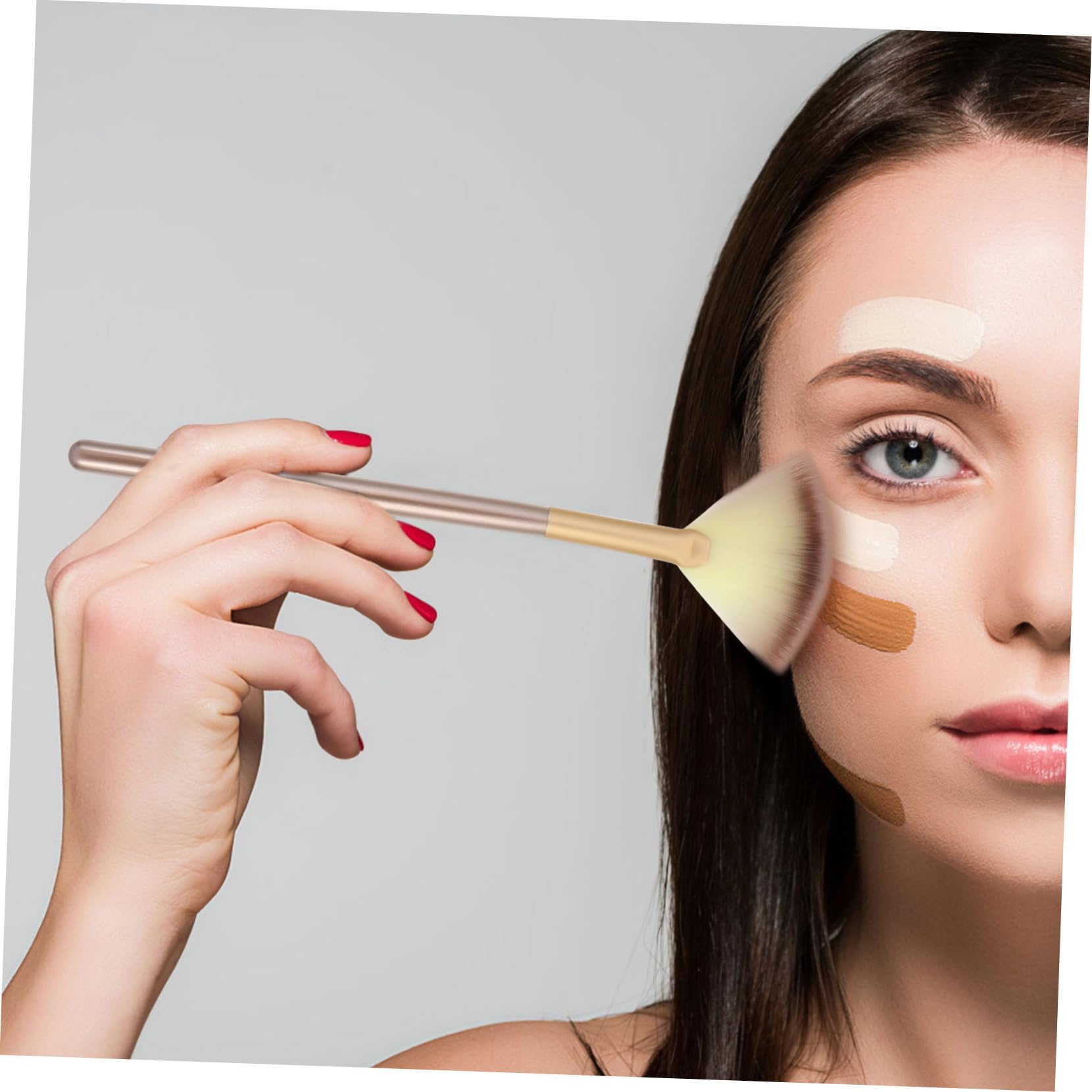Beavorty 27piezas Pinceles De Maquillaje Forma De Abanico Cepillo Para Iluminador y Rubor Herramientas De Maquillaje Suaves y Fáciles De Limpiar