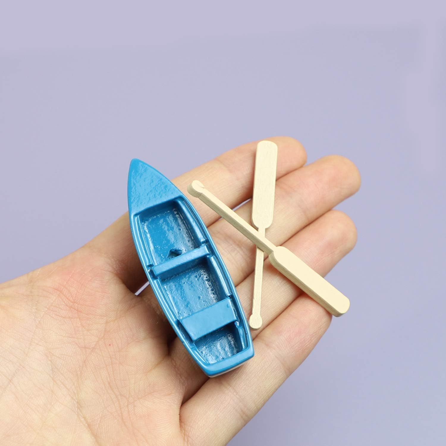 Framendino, 2 Sets Mini Rowboat Tiny Wooden Boat with Oars for Fairy Garden Accessories