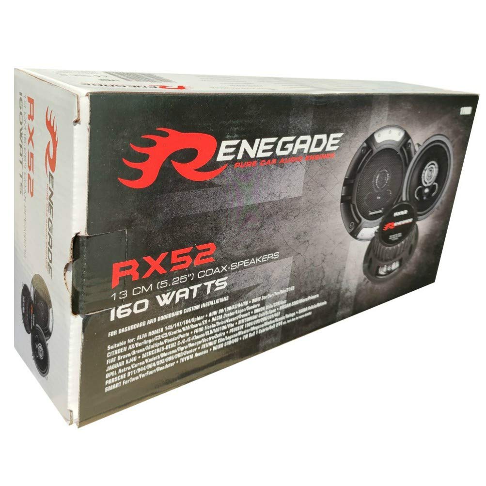 2 Haut-PARLEURS RENEGADE RX52 coaxiales 2 Voies 5,25" 13,00 cm 130 mm 80 Watts rms 160 Watts Max impédance 4 ohms 92 DB spl Voiture Noir, par Paire