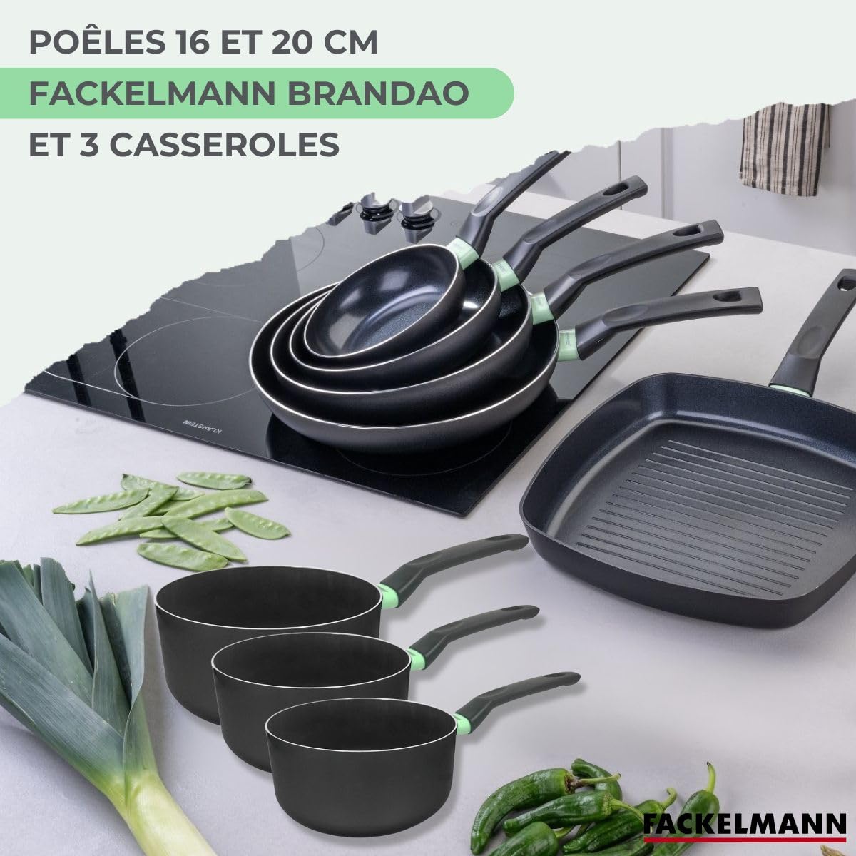 Fackelmann Batterie céramique 2 poêles 16/20 cm et casseroles