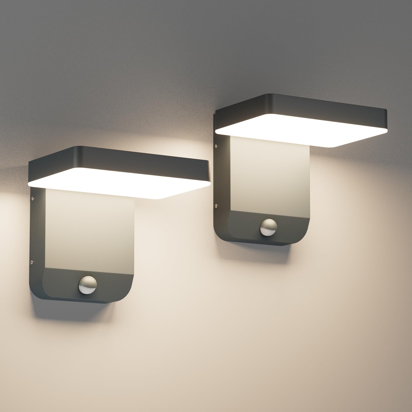 K-Bright 2Stück außenlampe mit bewegungsmelder, Aussenleuchte Mit Bewegungsmelder Außenlampe LED Wandleuchte Aussen für Balkon, Garten IP65 wasserdicht Anthrazit