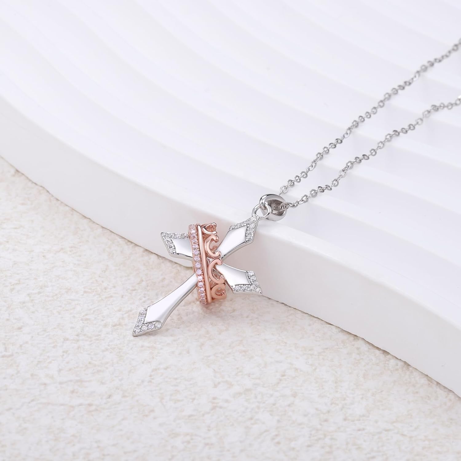 Crown Cross Necklace for Women - 925 Sterling Silver Cross Pendant Necklace Christian Jewelry Religious Easter Christmas Gift for Men - Image 4