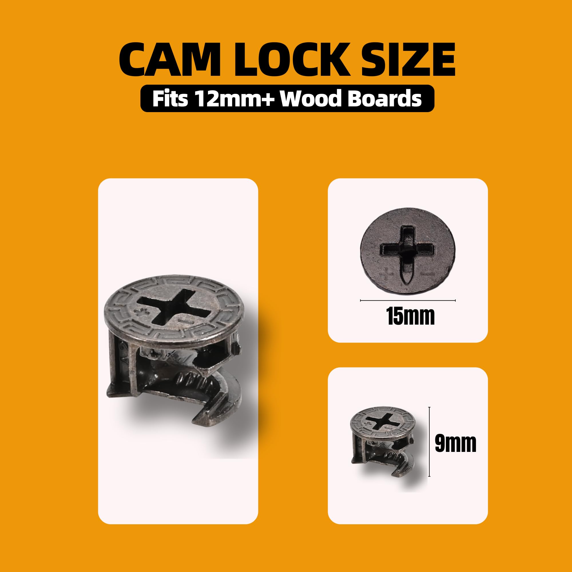 Snapklik.com : Cam Locks For Furniture Eccentric Wheels 15x9 Mm 50Pcs,  Black Furniture Cam Lock Fasteners Compitable, image size:2000x2000