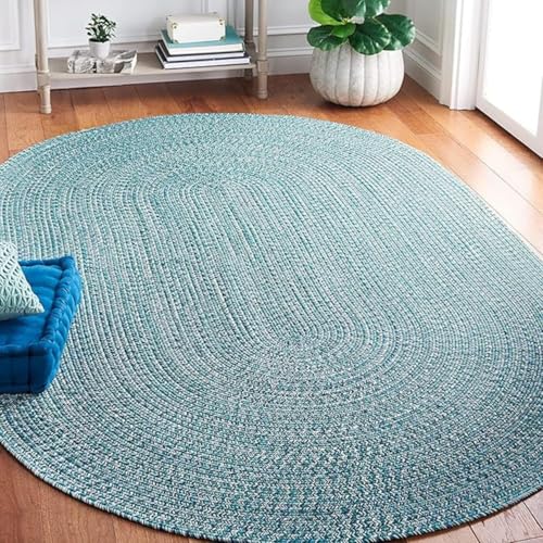 Image of Cotton Braided Oval Rug 5x8 Feet - Handwoven Washable Reversible Carpet, Rustic Farmhouse Large Area Rug, Decorative Durable Floor Mat for Living Room & Bedroom - Mixx Green