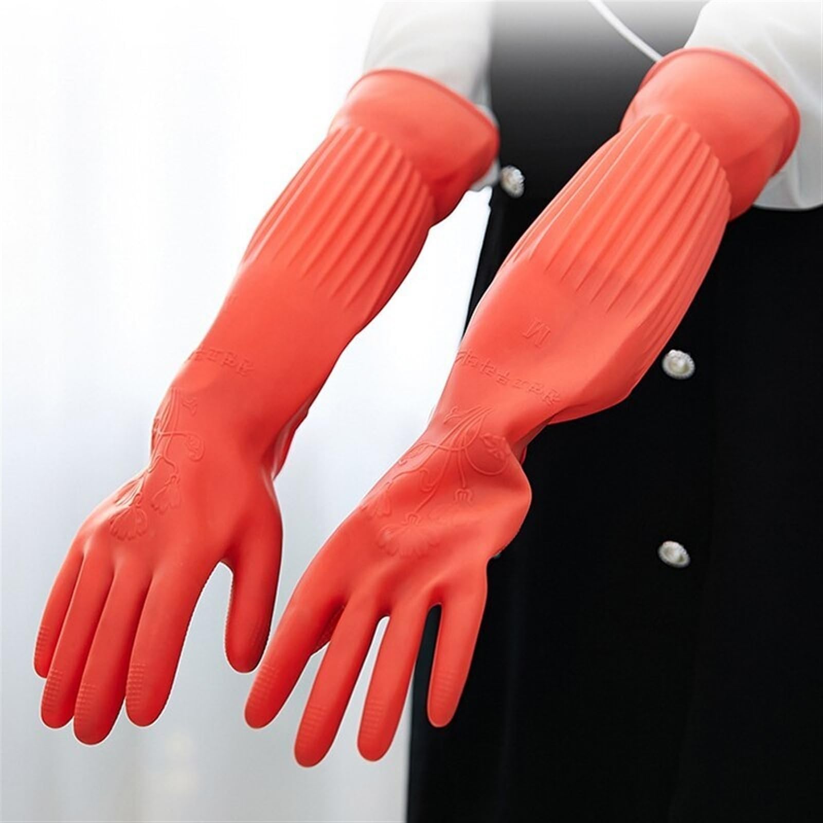 Guantes domésticos de lavado de caucho impermeable Latex Dishwashing Gloves, Non Slip Kitchen Cleaning Rubber Gloves(Giallo)