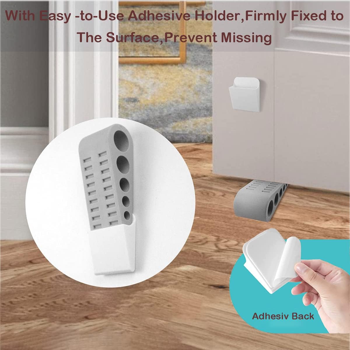 Door Stops, Rubber Door Wedges with Holders, Non-Slip Door Stoppers Fits Wood Marble Tile Laminate Concrete Floor, Door Wedge for Children's Room Bedroom Kitchen Office Doors (4 Pack)