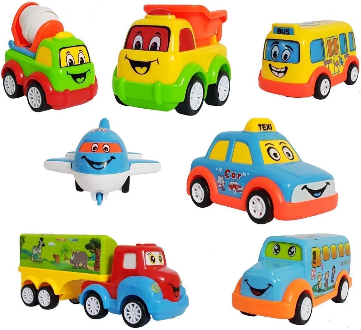 eerlik unbreakable pull back vehicles | push and go crawling toy car for kids & children, friction power car toy for 3+ years old boys|girls (set of 7)- Multi color