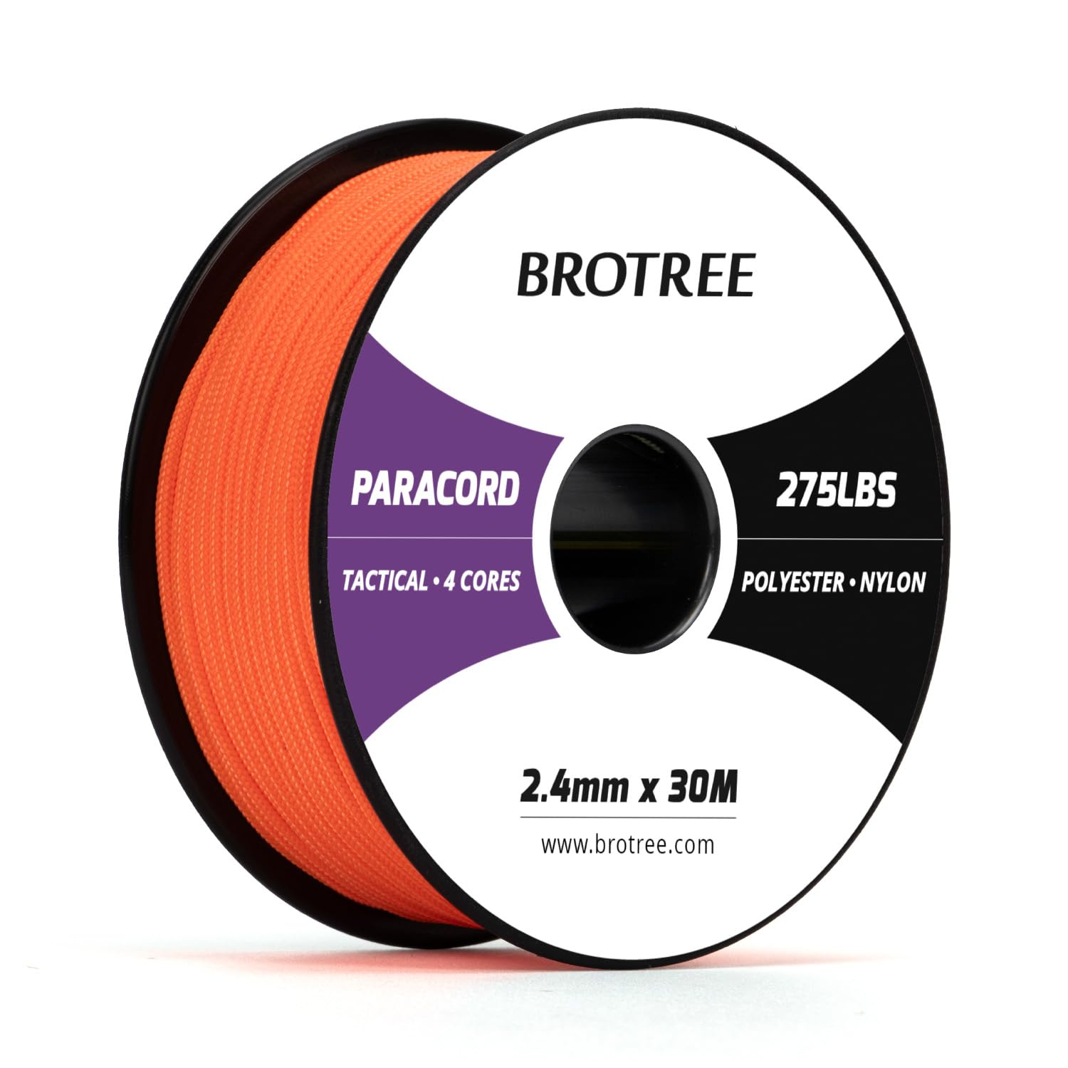 BROTREE Paracord 275 2,4mm 30M Nylon Seil mit 4 Kern Schnur für Armband, Outdoor und DIY - 125kg Bruchlast (Orange)