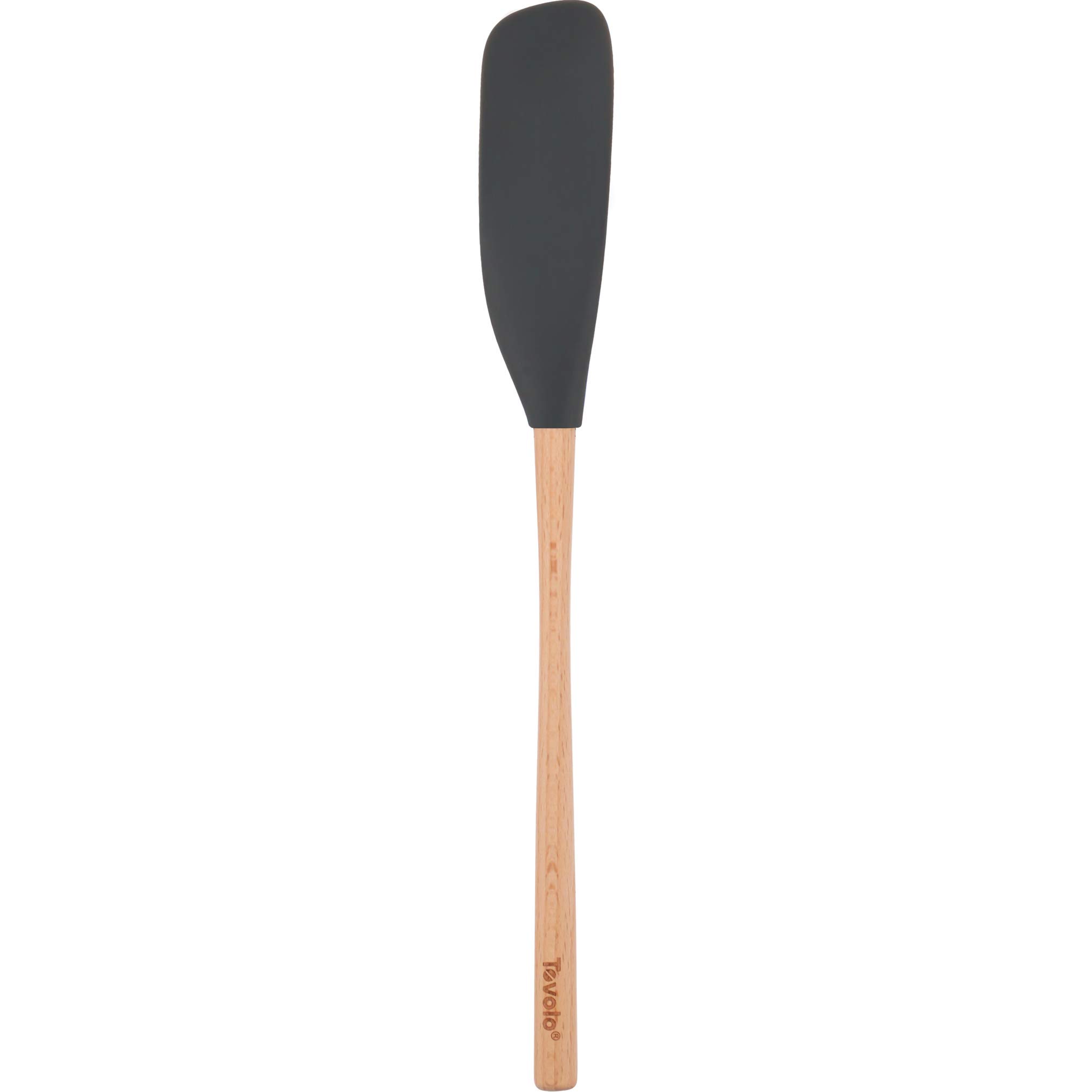Tovolo Flex-Core Long Jar Scraper Spatula, Wood Handle Heat-Resistant Silicone Head with Curved Front for Scooping & Scraping, Dishwasher-Safe & BPA-Free, 1 EA, Charcoal