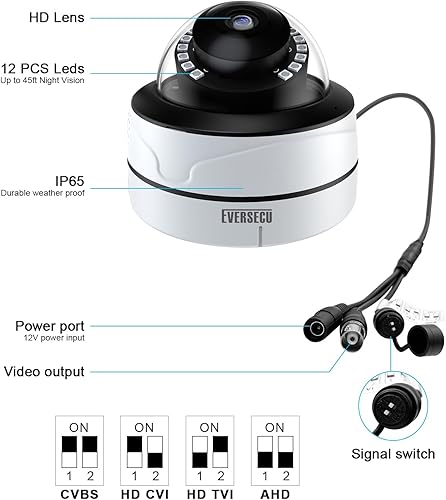 Miniatura 5 de EVERSECU 1080P Ik10 Cámara de seguridad con domo de metal analógico HD a prueba de vandalismo con LED infrarrojos, 2MP (HD-TVIAHDCVIAnalógico) 4 en